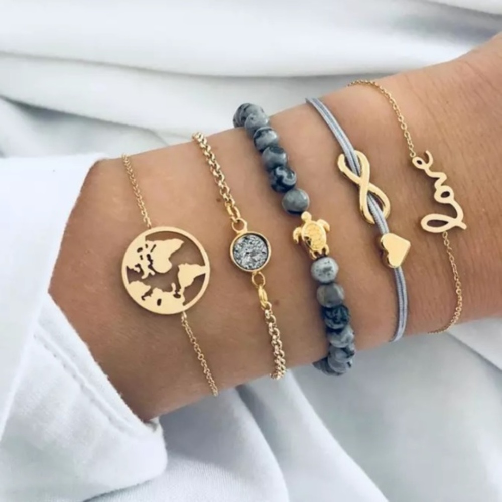 🍒Set of 5: turtle marble gold globe heart